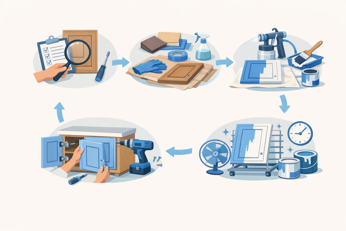Infographic: Step‑by‑step process diagram from initial assessment through final cure and reinstallation
