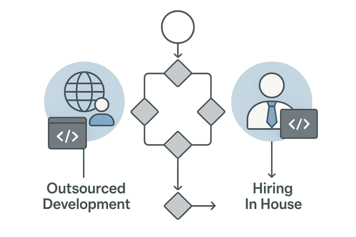 Decision flowchart showing when to use outsourced development vs. hiring in house