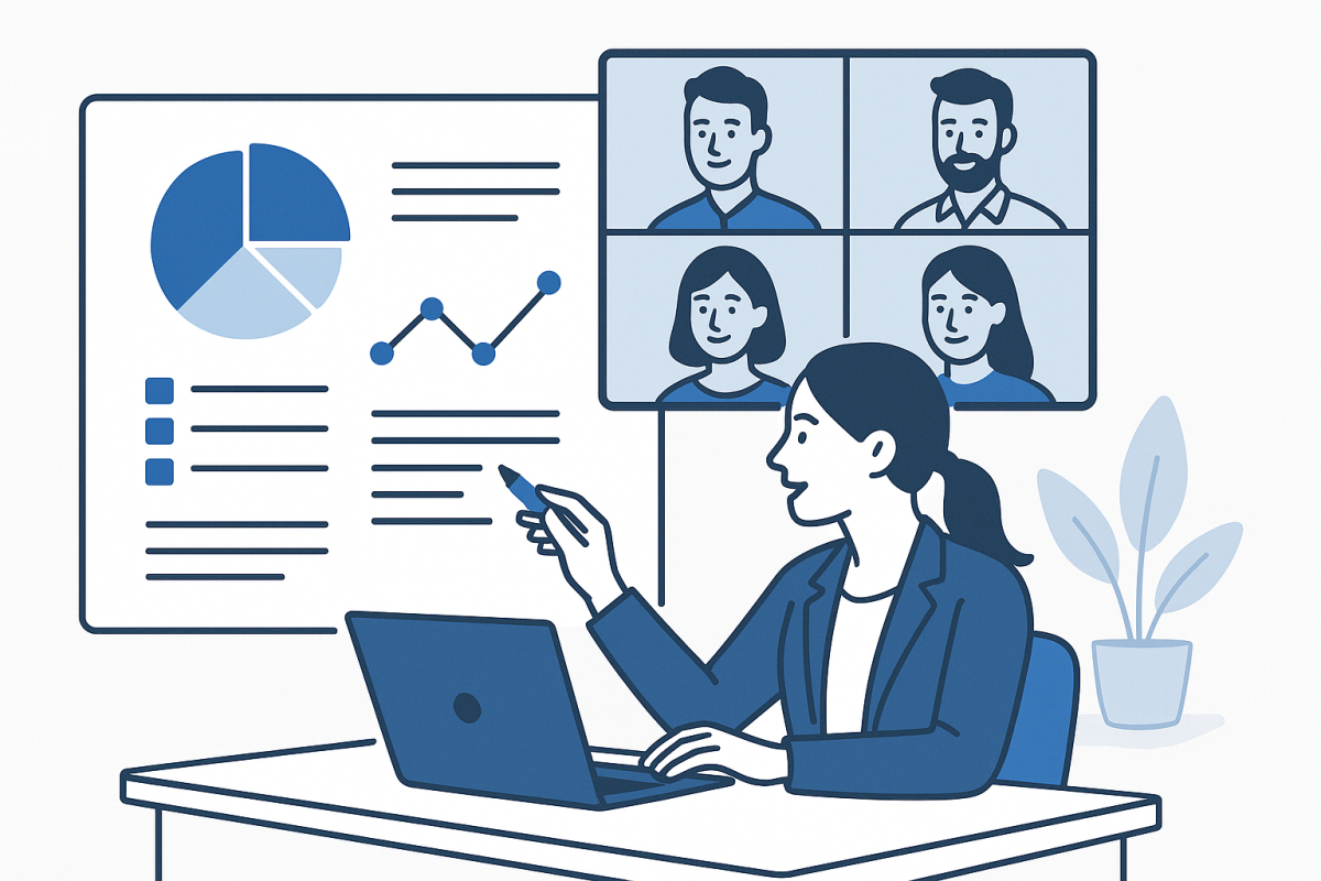 Non technical founder collaborating with remote product team via video call and digital whiteboard